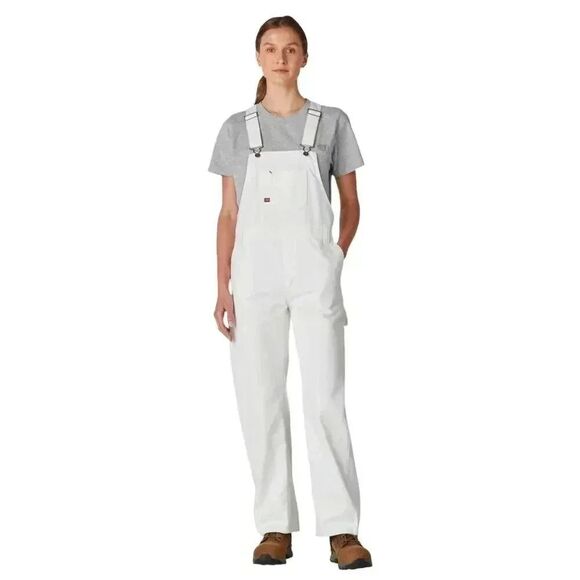 Dickie's Women's White Cotton Relaxed Fit Overalls - Picture 1 of 14